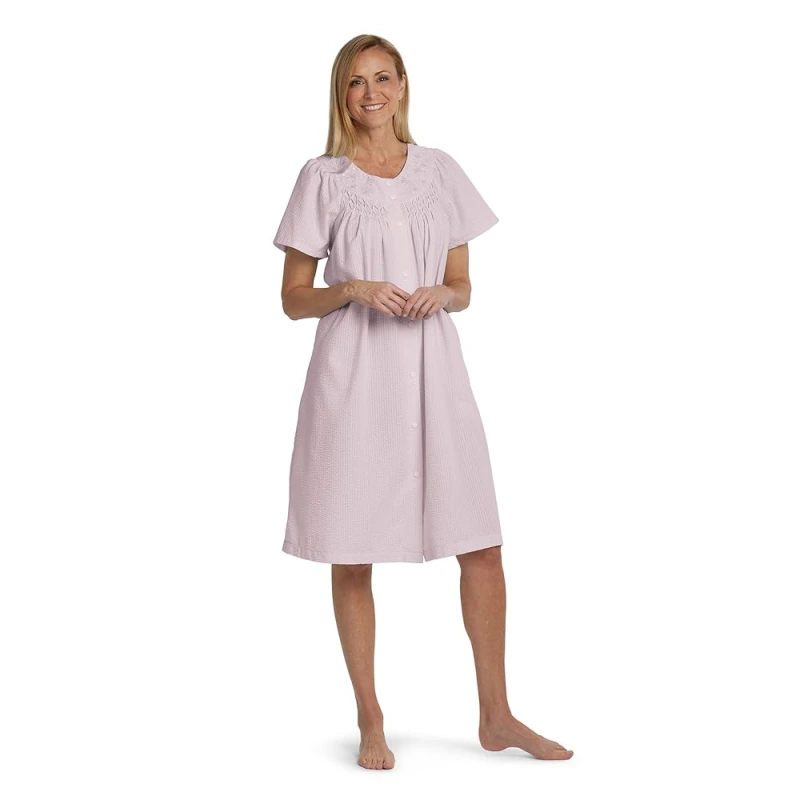 snap front short sleeve robe for women