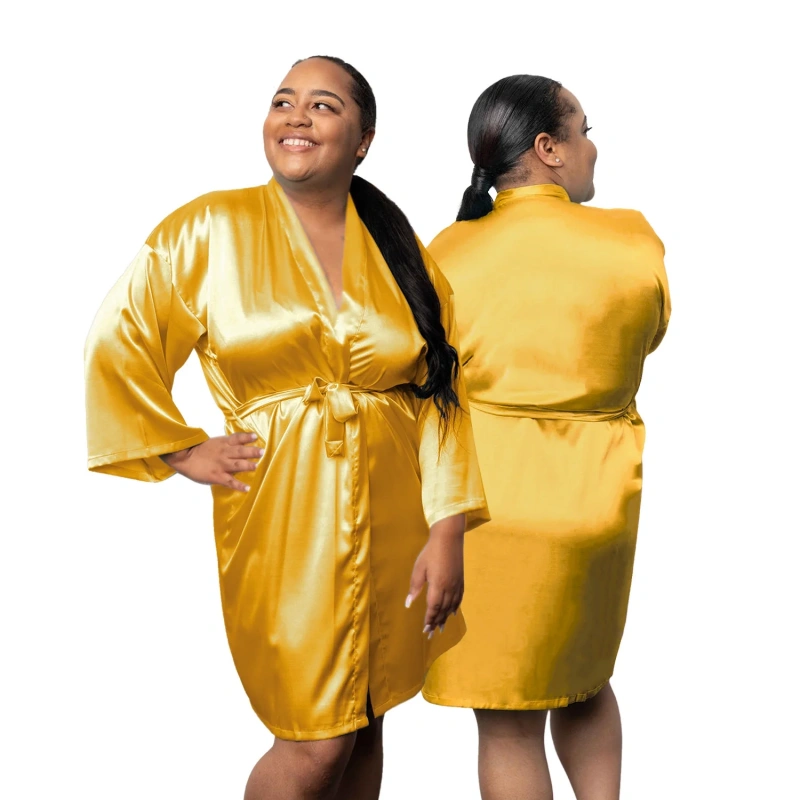 women yellow silk kimono robe