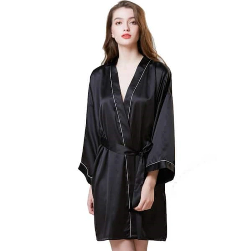 womens black satin robe