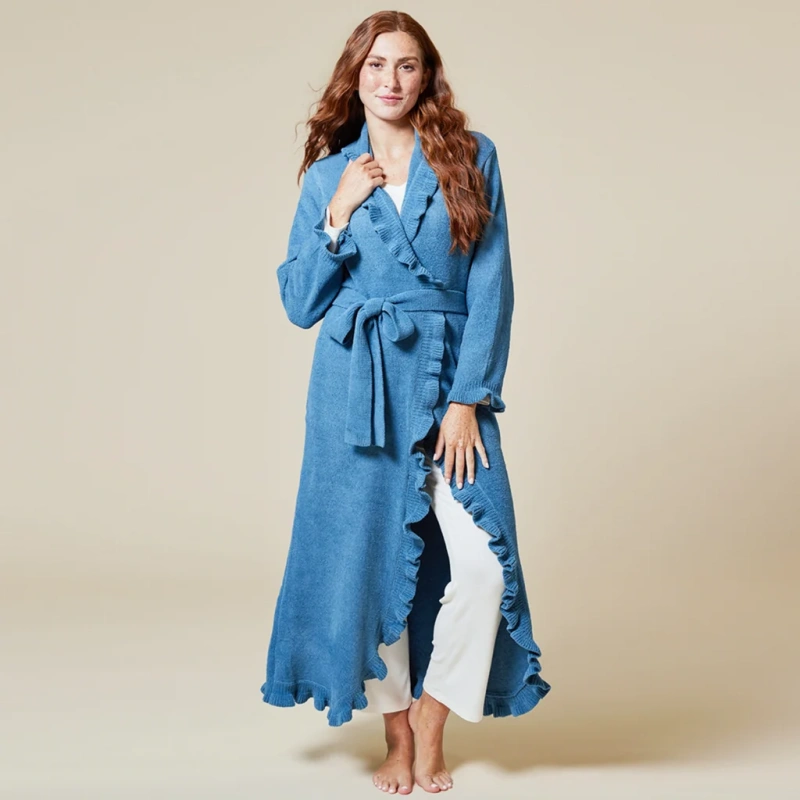 women's chenille ruffle robe