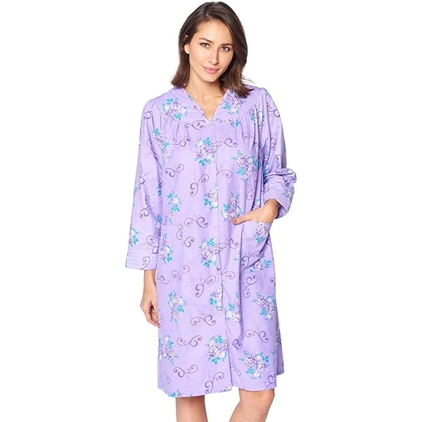 women's flannel robe snap front