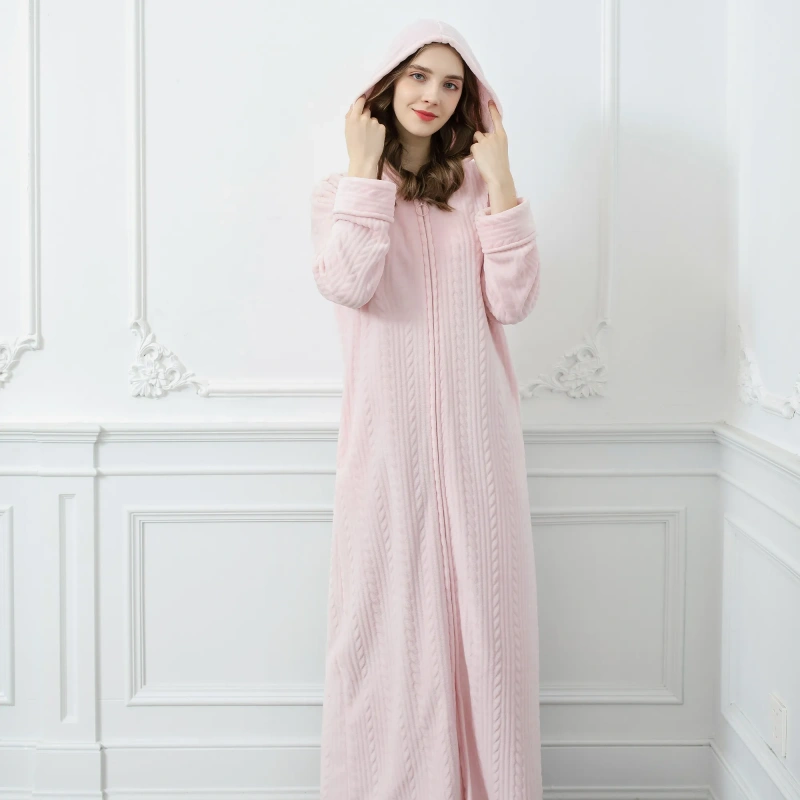 women's hooded robe with zipper