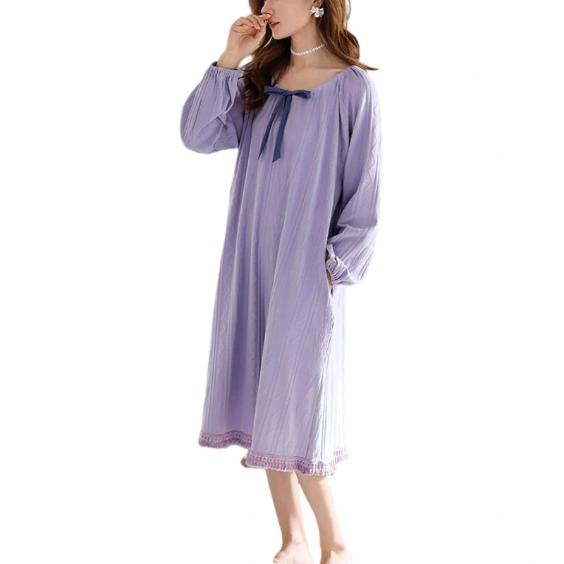 women's long sleeve cotton knit nightgown