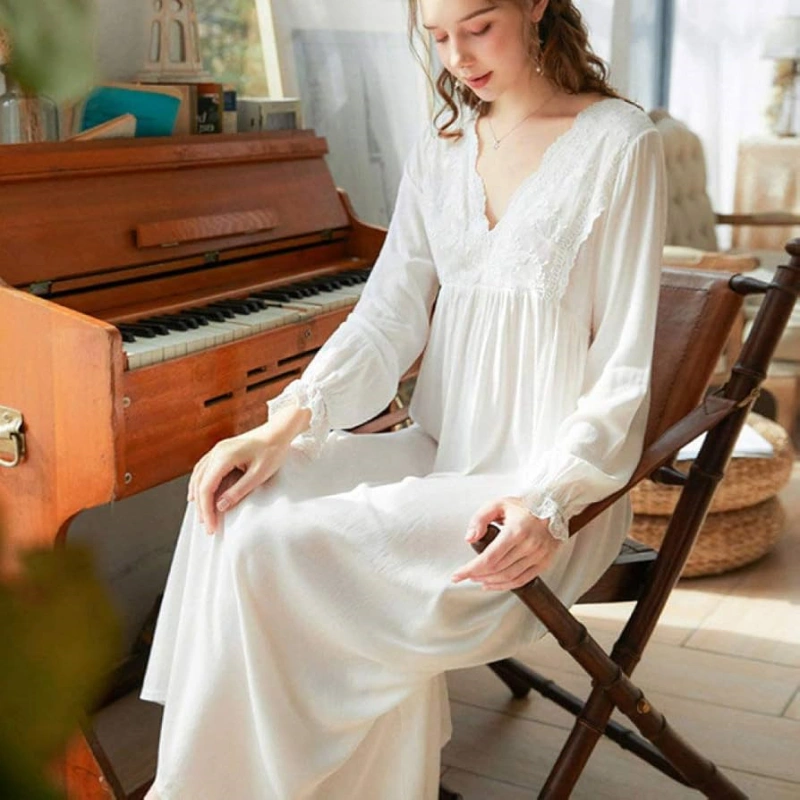 women's long sleeve white nightgown