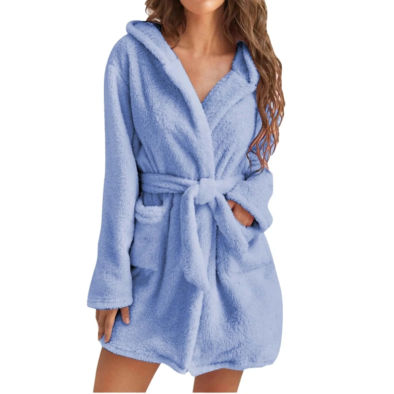 women's short fluffy robe