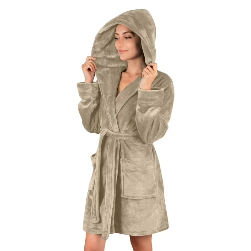 women's short hooded robe
