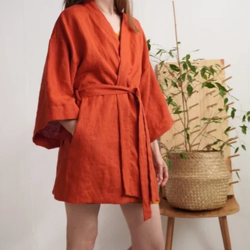 womens short linen robe