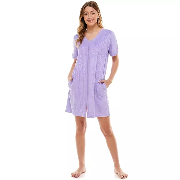 women's short robes with zipper front