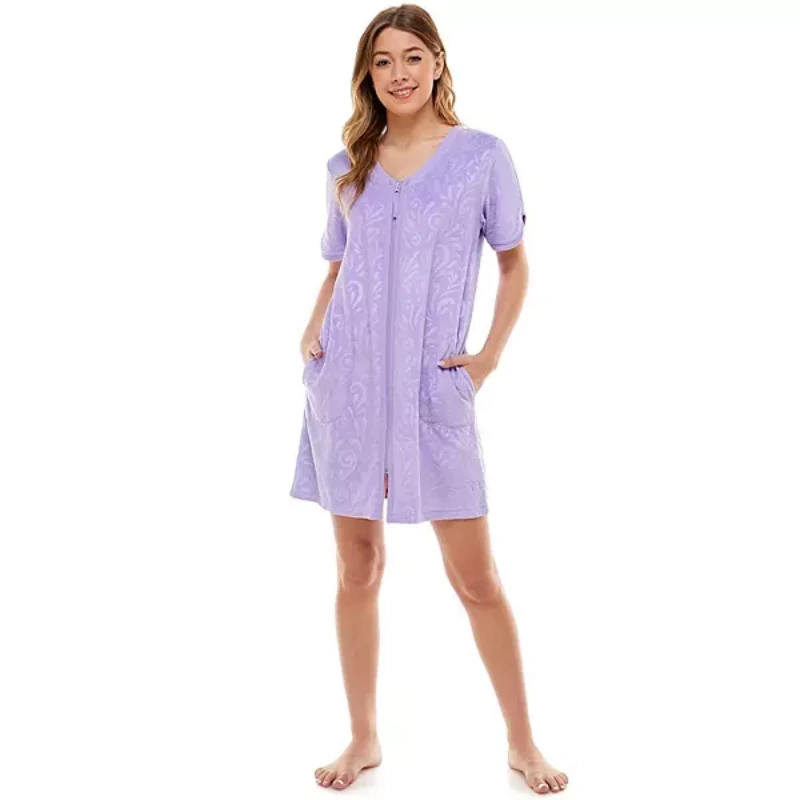 women's short sleeve robe with zipper