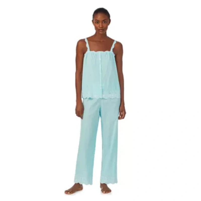 woven eyelet sleeveless ankle pant pajama set