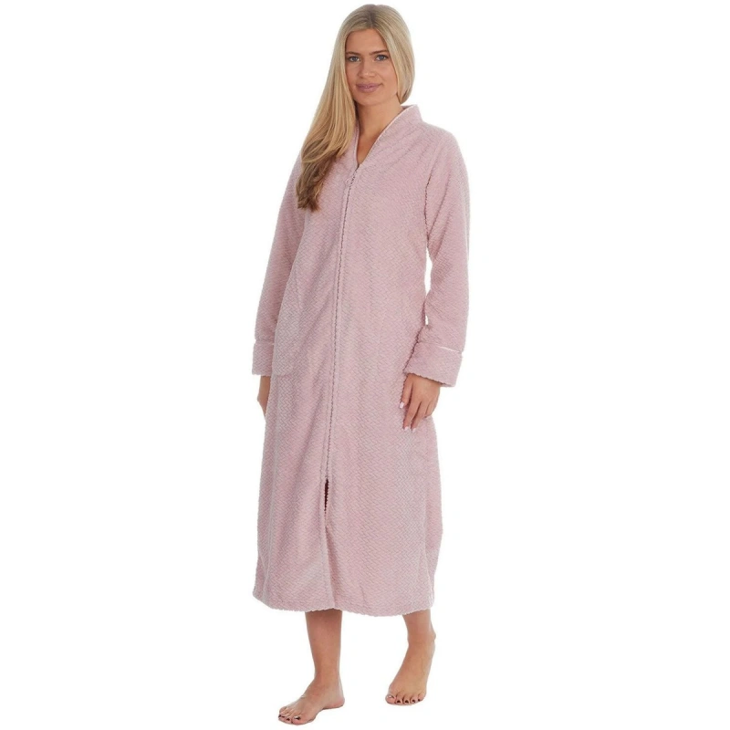 zip front women's pink robe