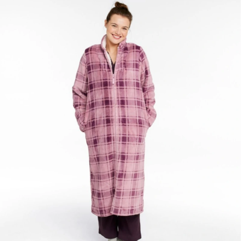 zip up women fleece nightgown