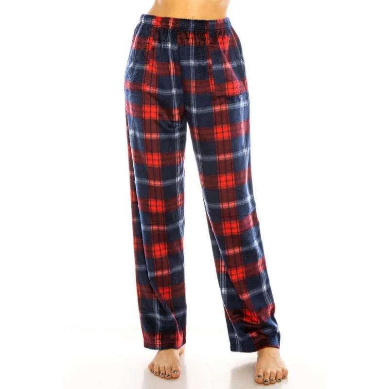 blue and red plaid pajama pants