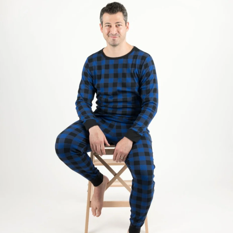 blue plaid men's pajamas