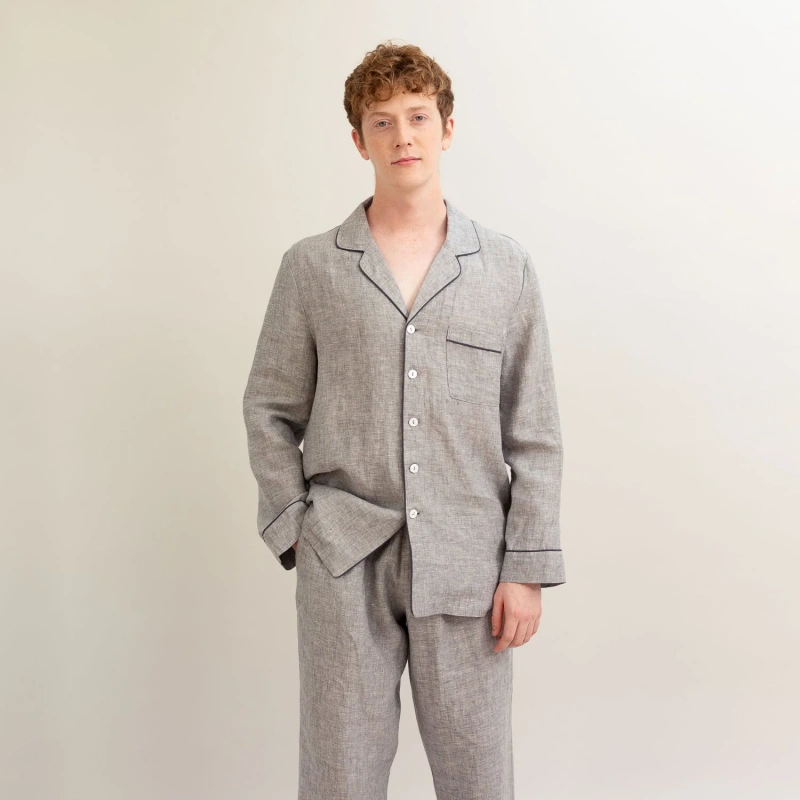button up linen pyjama for men