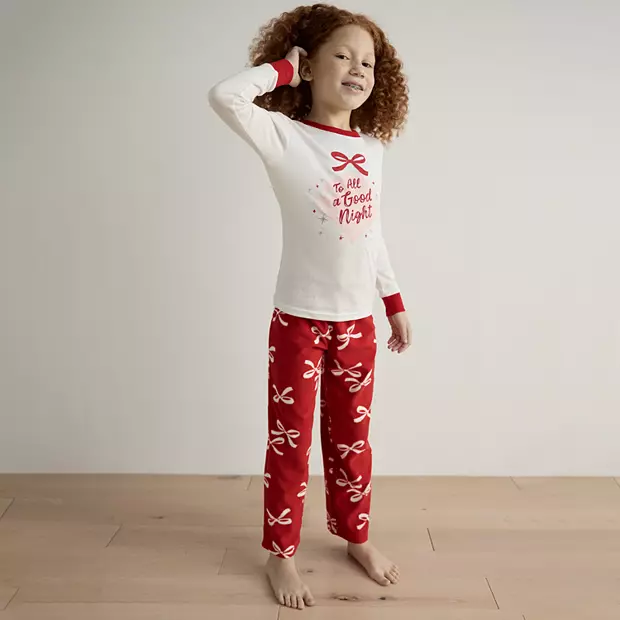 girls bow christmas pajamas
