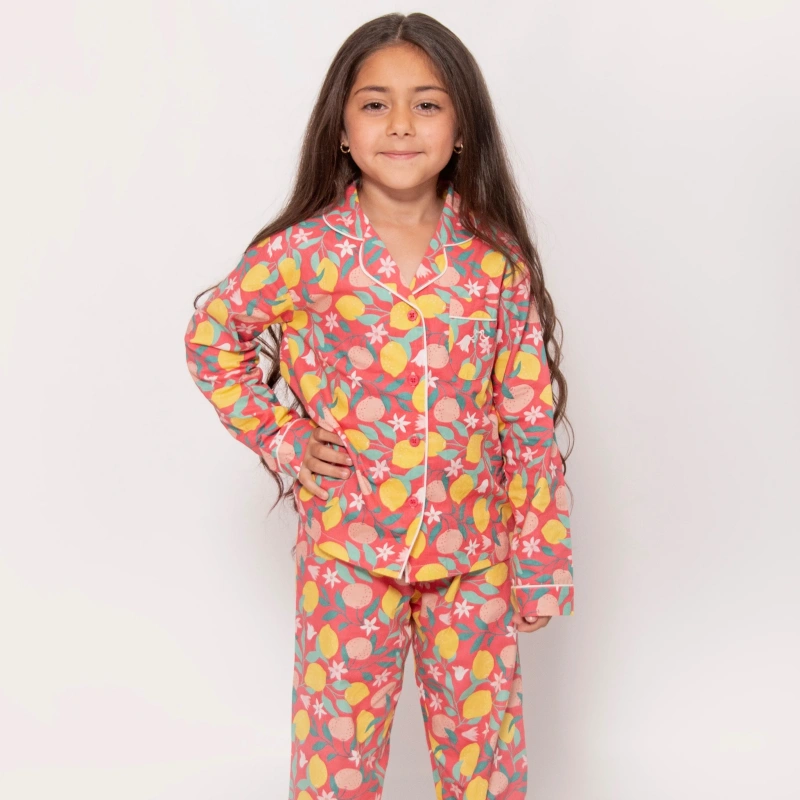 girls cotton button up pajamas