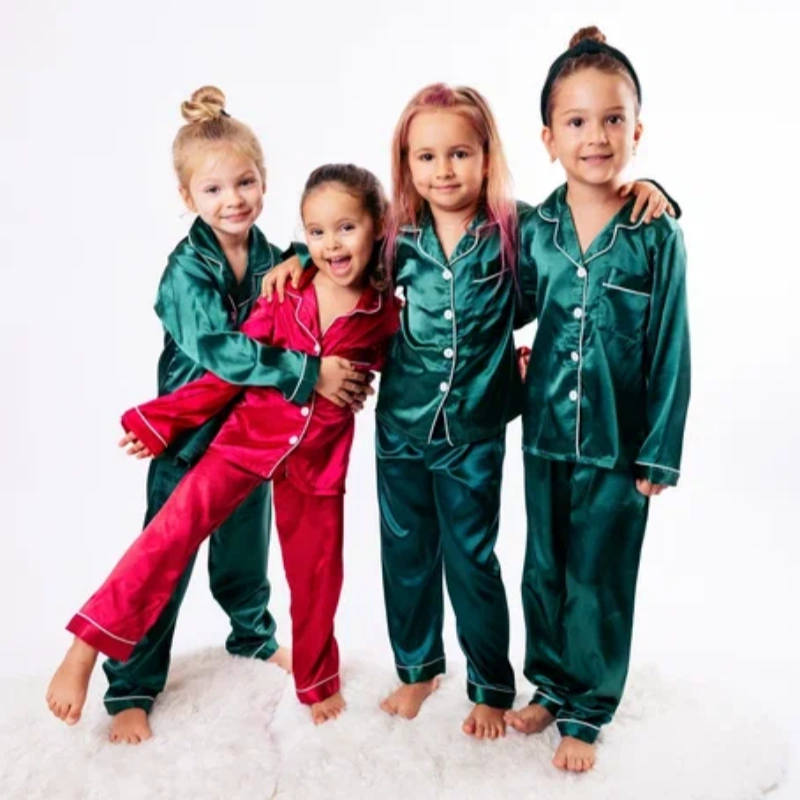 girls satin christmas pajamas