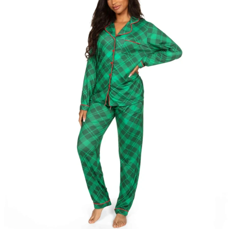 green plaid pajamas womens