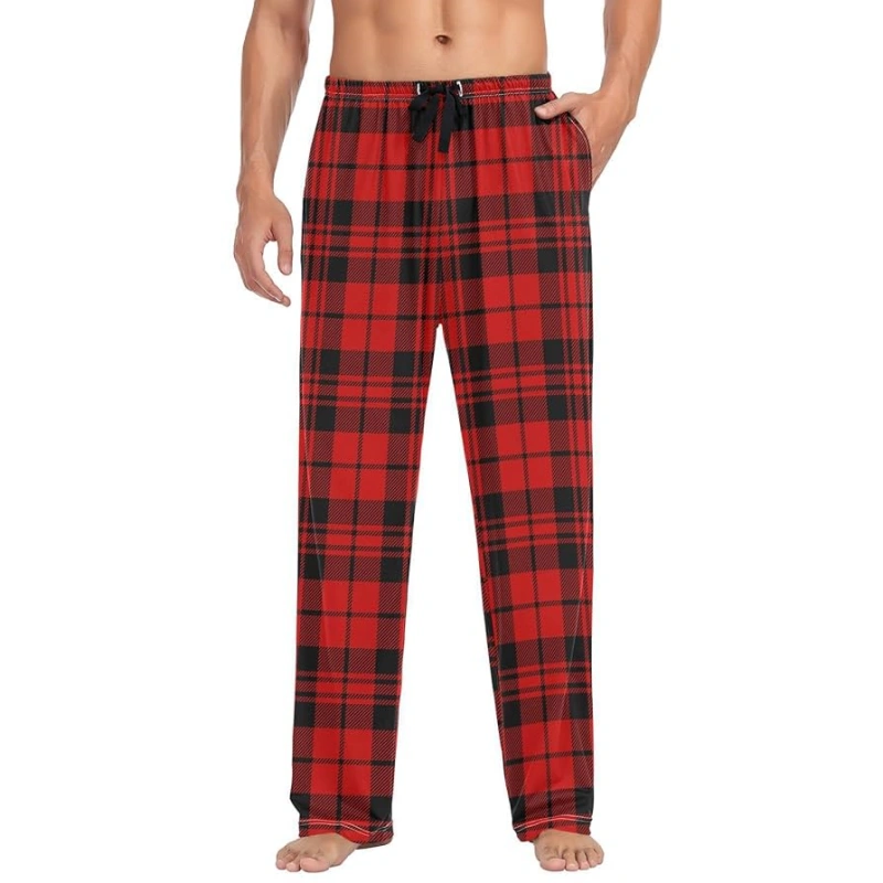 mens black and red plaid pajama pants