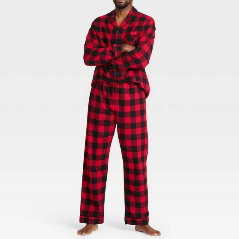 mens black and red plaid pajamas