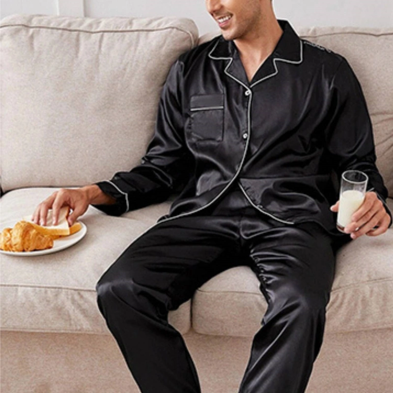 mens black satin pajamas