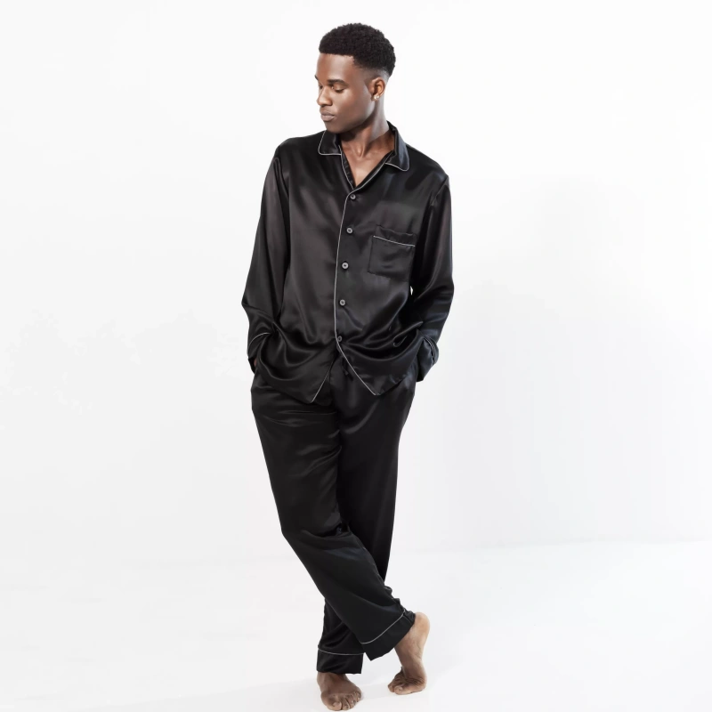 mens black silk pajamas