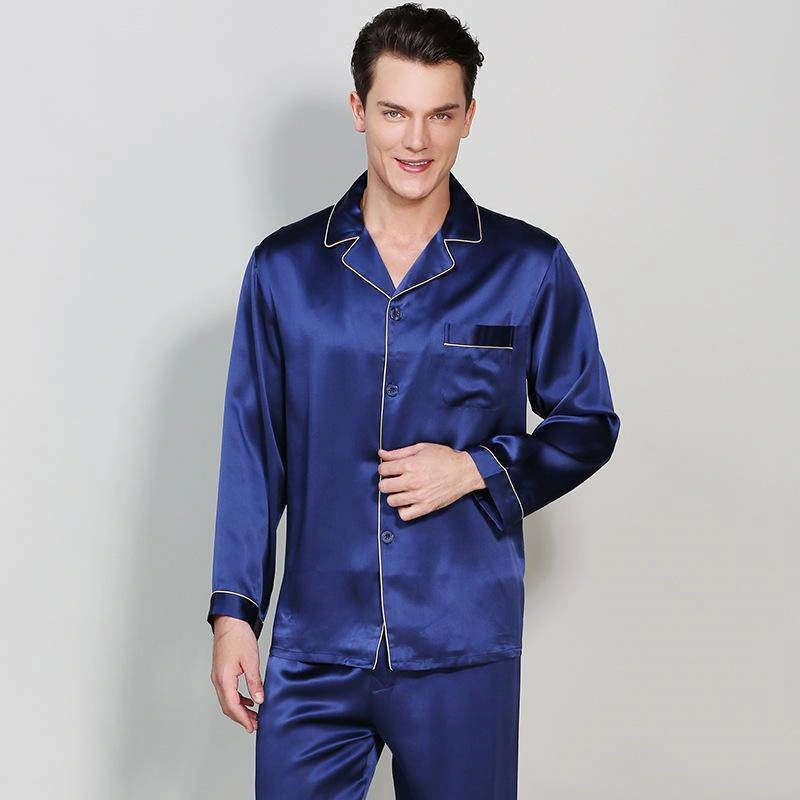 mens blue satin pajamas