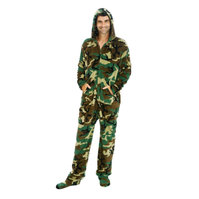 mens camouflage footed pajamas