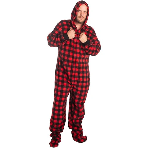men's hooded footed pajamas