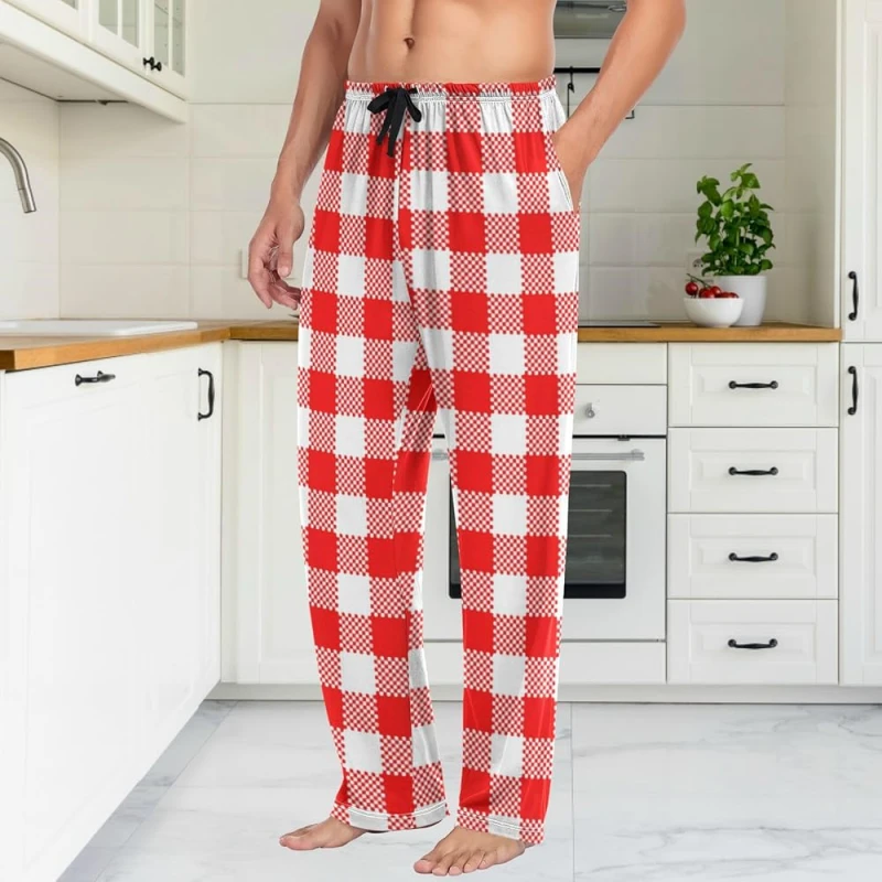 mens red and white plaid pajama pants