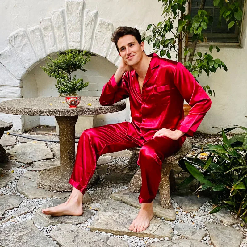 mens red silk pajamas