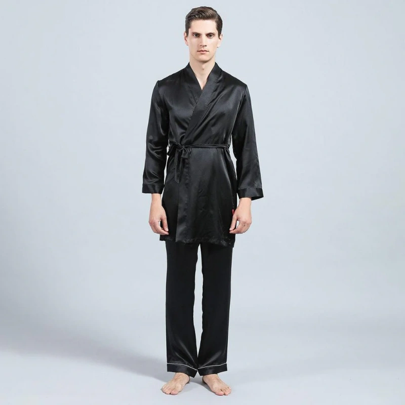 mens silk robe and pajama set