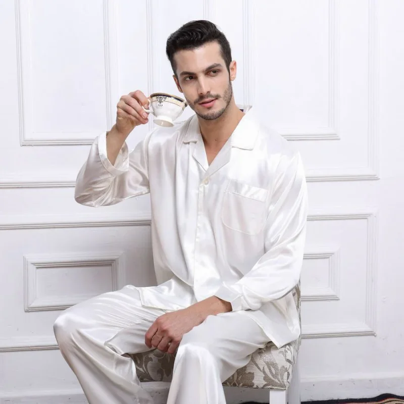 mens white silk pajamas