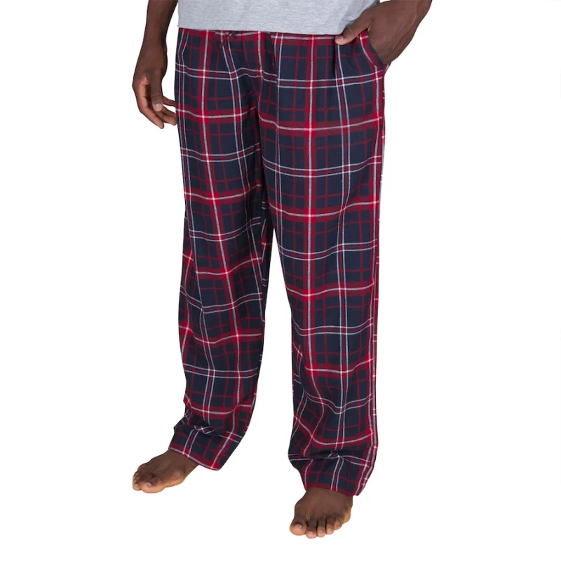 navy and red plaid pajama pants