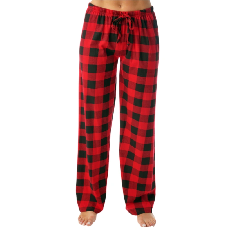 red and black plaid pajama pants