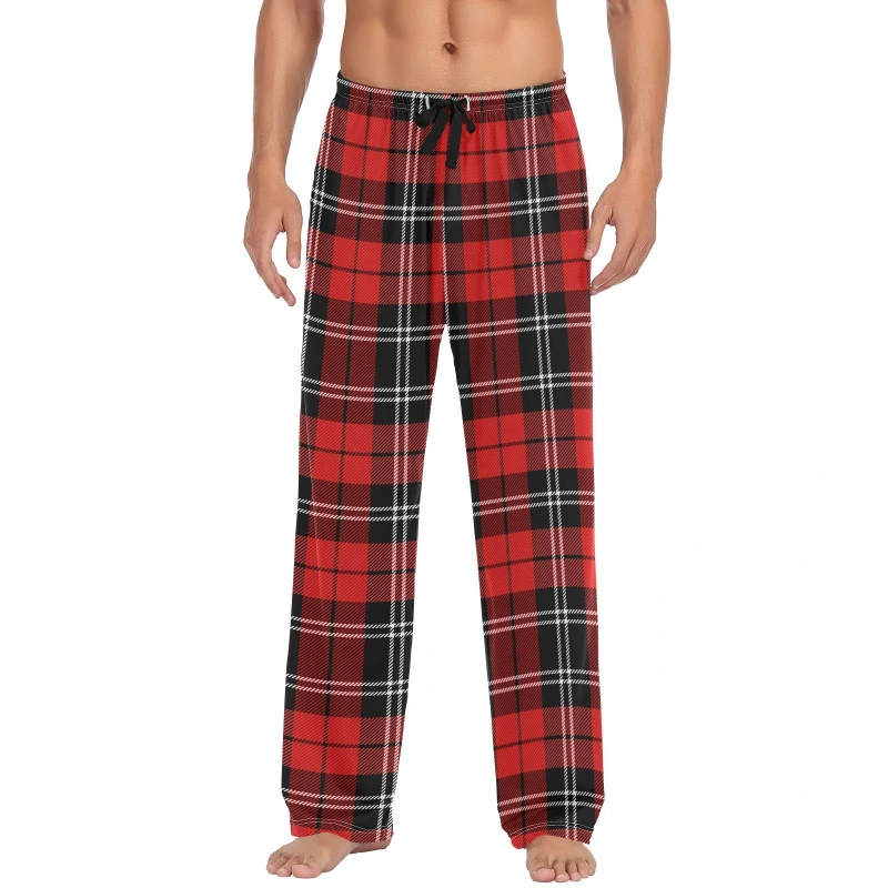red black white plaid pajama pants