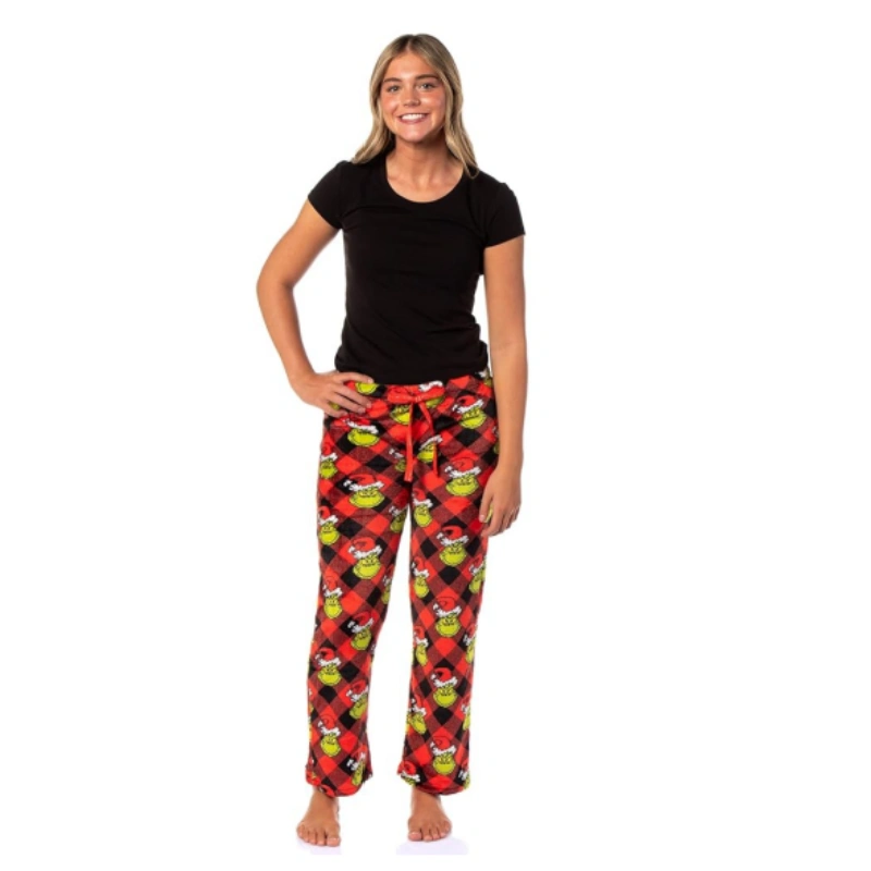red plaid grinch pajama pants