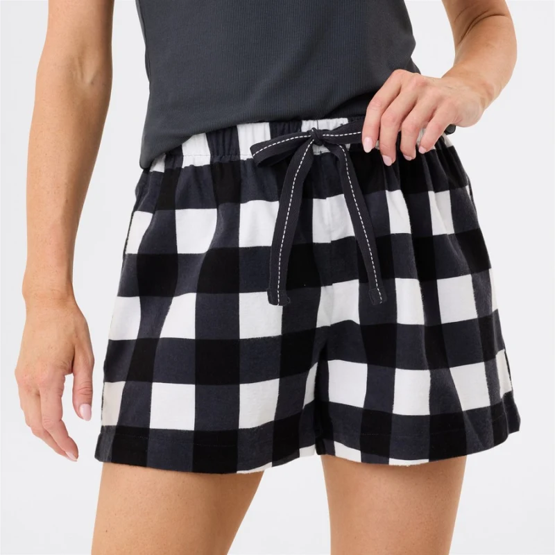 black and white plaid pajama shorts
