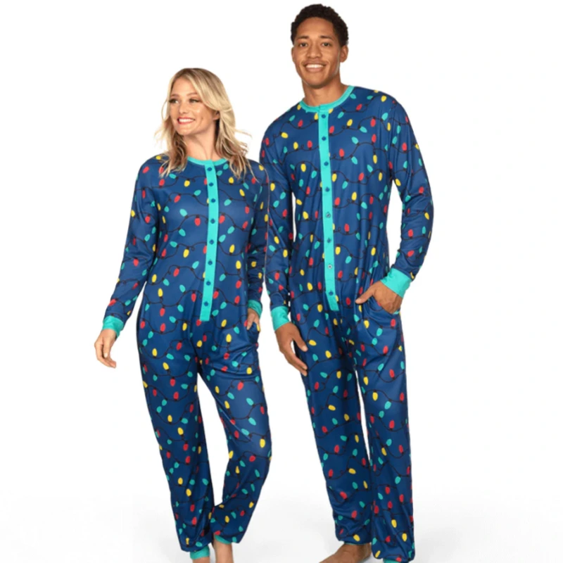 blue christmas pajamas couples
