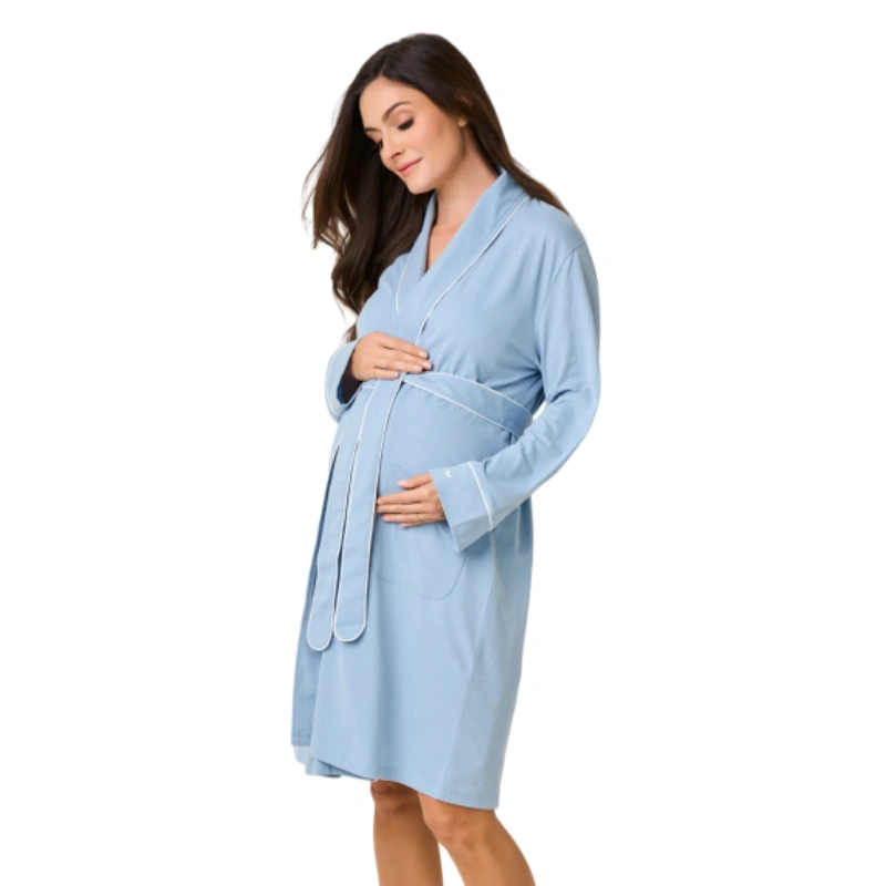 blue maternity robe