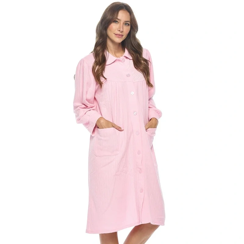 button front robe with pockets
