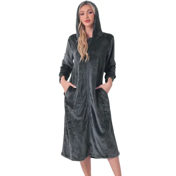 flannel zip up robe