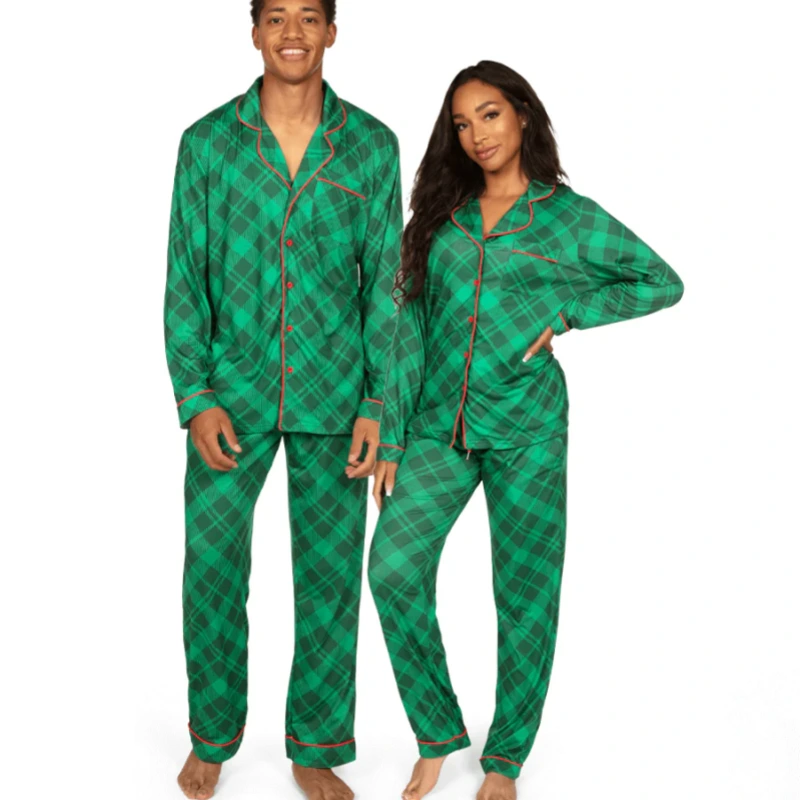 green christmas pajamas couples
