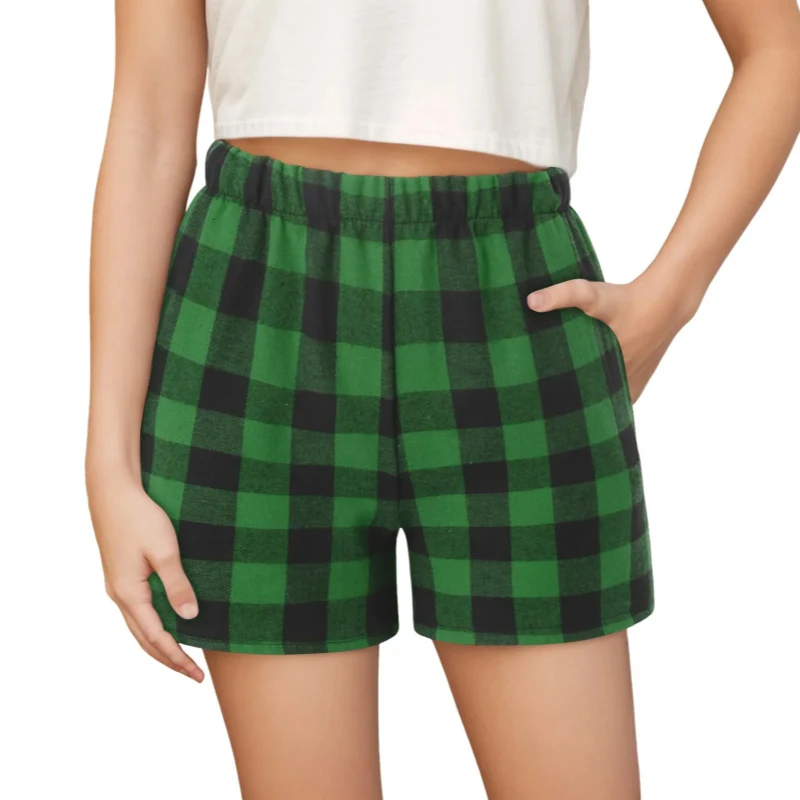 green plaid pajama shorts