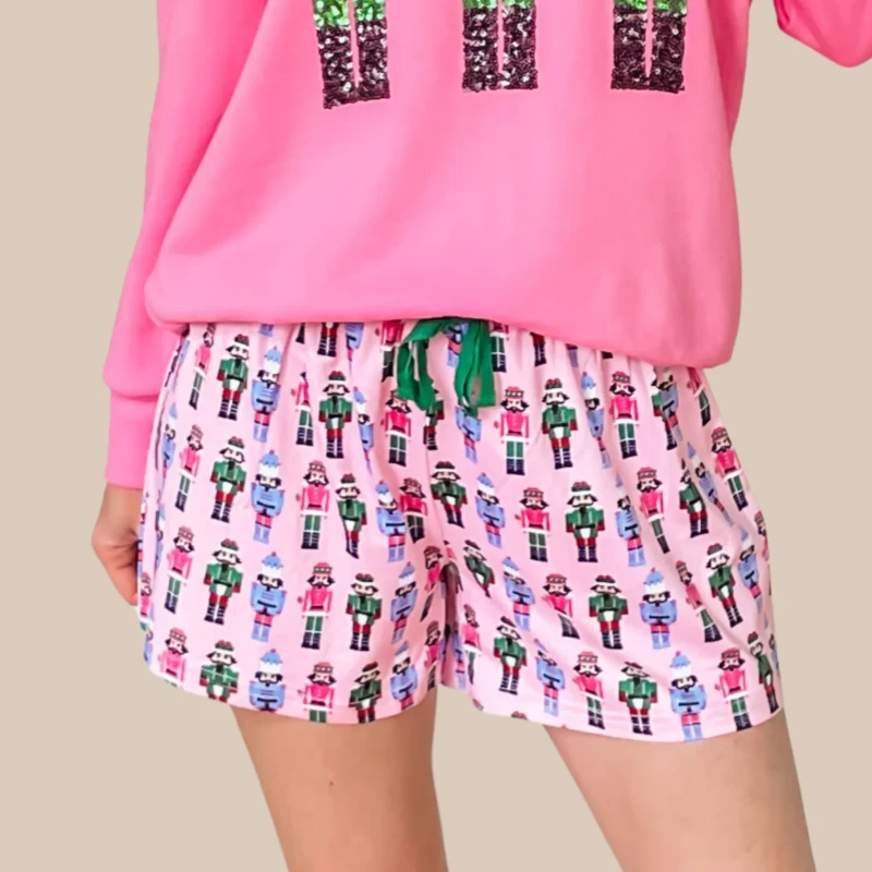 pink christmas pajama shorts