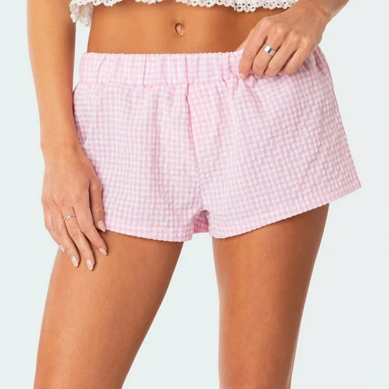 pink plaid pajama shorts