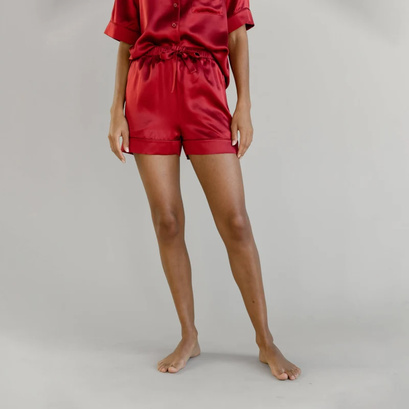 red silk pajama shorts