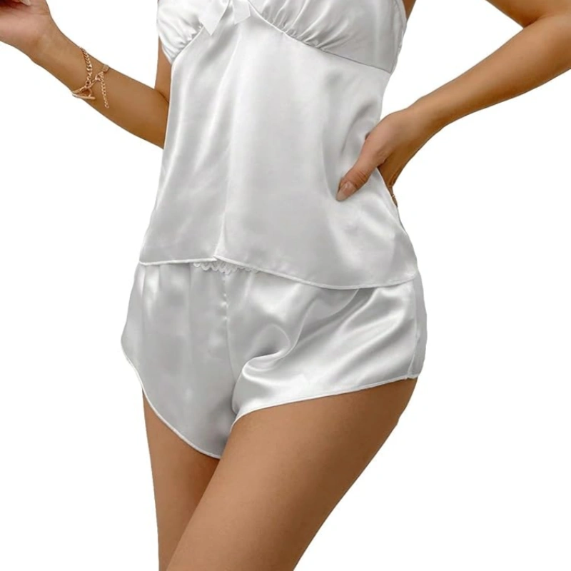 white satin pajama shorts