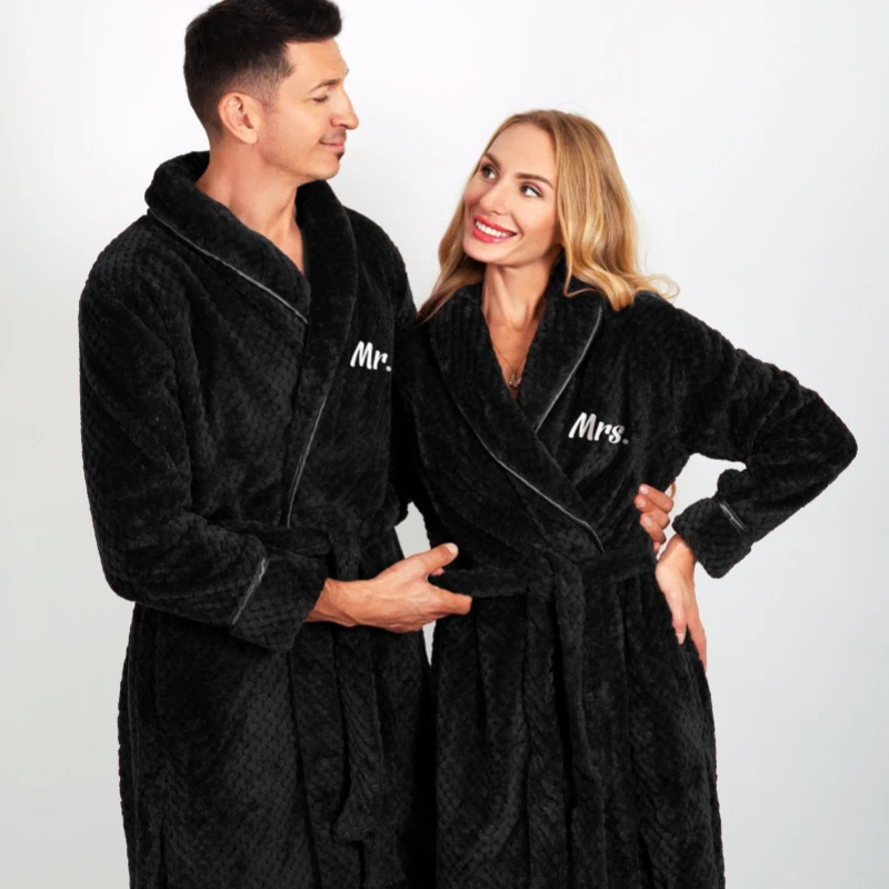 black matching couples robes